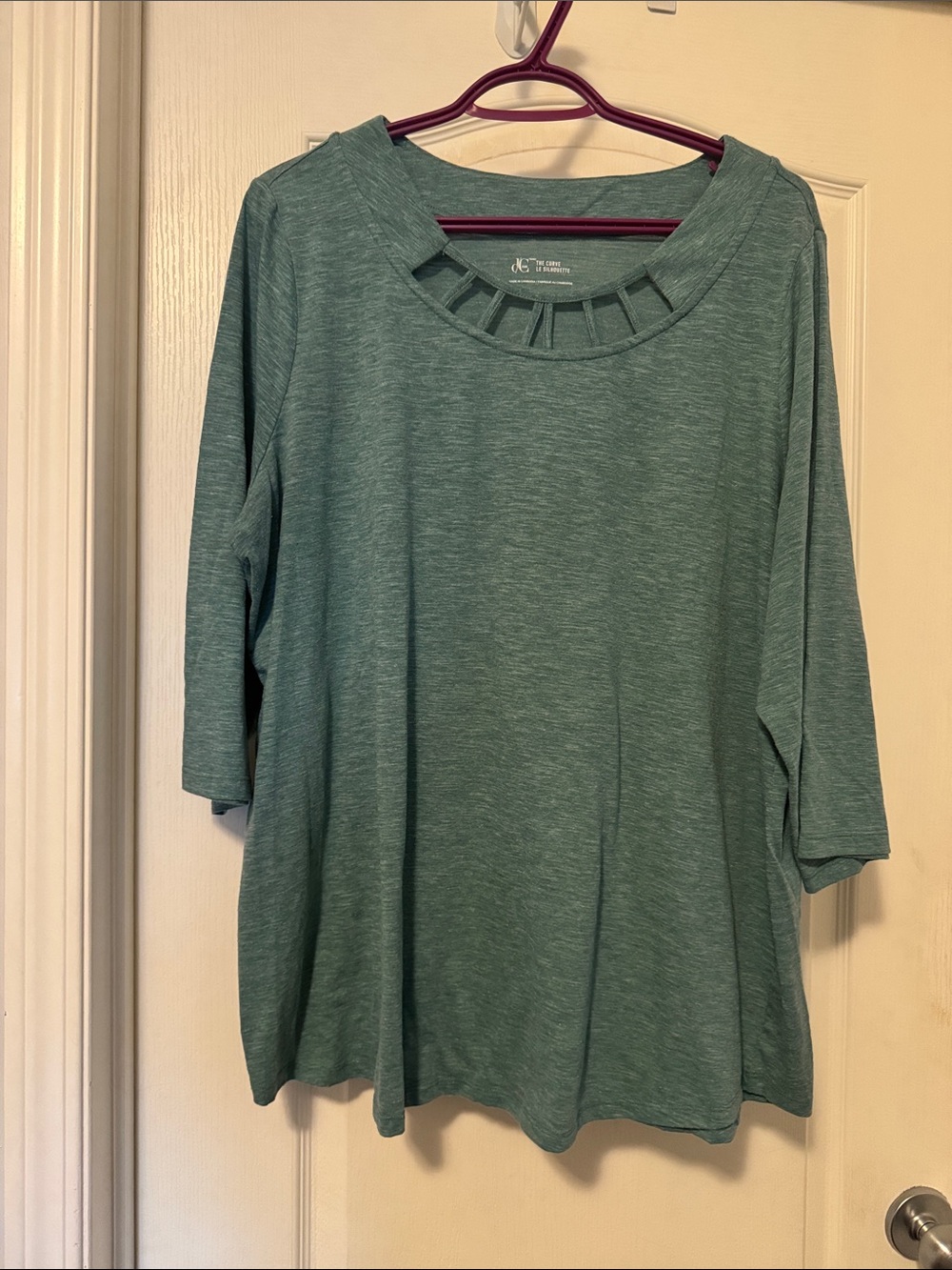 Penningtons Teal 3/4 Sleeve Top with Cutout Neckline